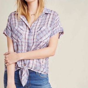 Cloth & Stone Anthropologie purple plaid tie front shirt